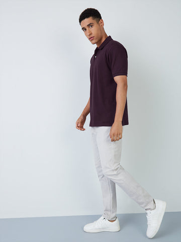 WES Casuals Plum Cotton Blend Slim-Fit Polo T-Shirt