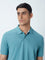 WES Casuals Light Teal Cotton Blend Relaxed-Fit Polo T-Shirt