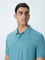 WES Casuals Light Teal Cotton Blend Slim-Fit Polo T-Shirt