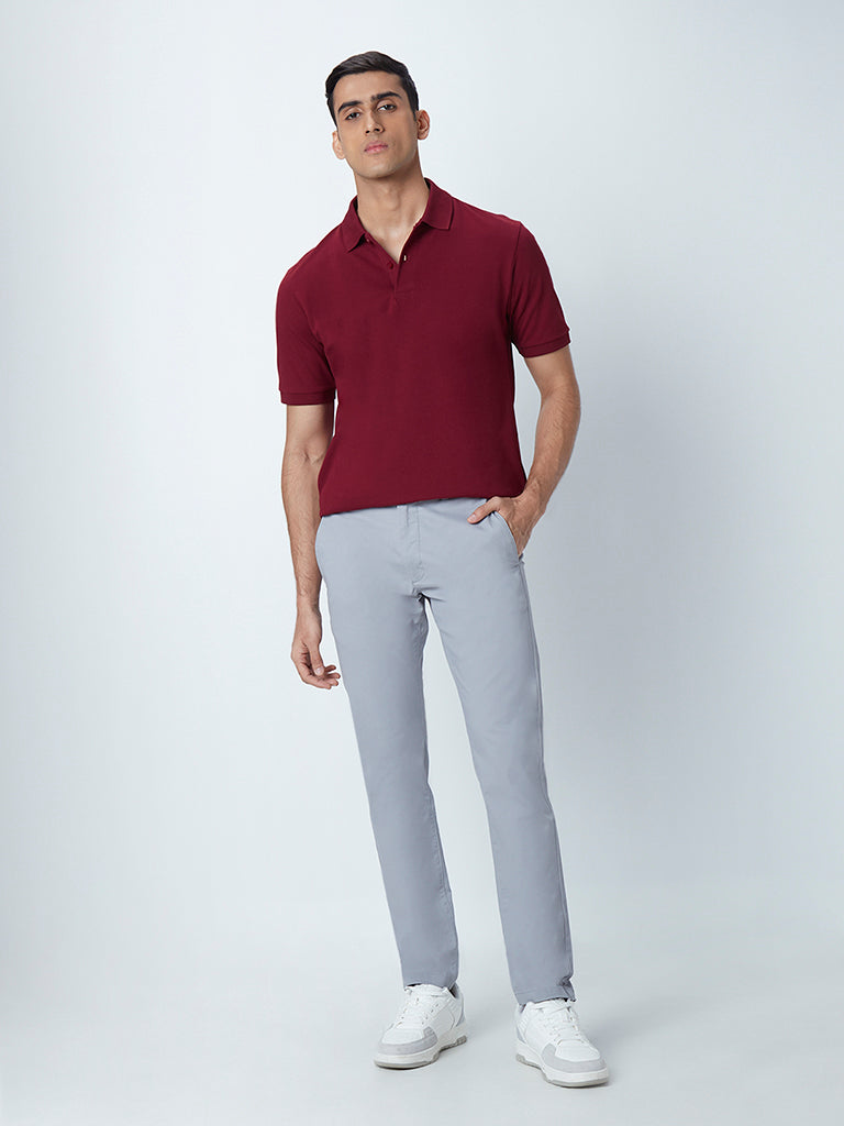 WES Casuals Maroon Slim-Fit Polo T-Shirt