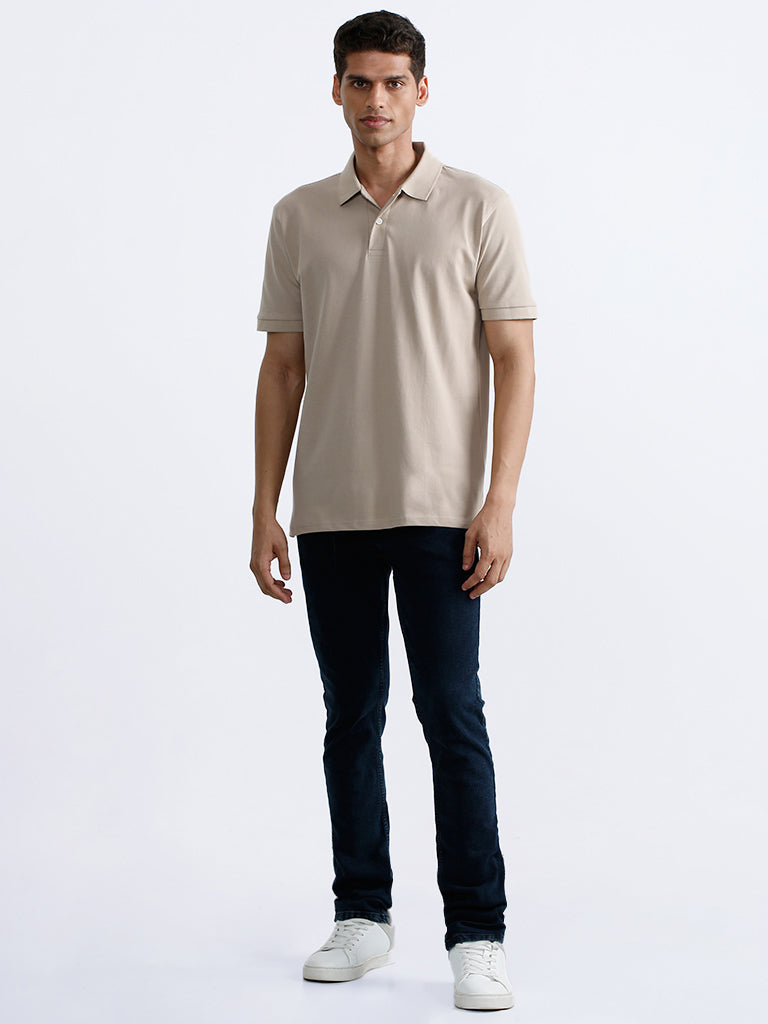 WES Casuals Beige Polo Neck T-Shirt