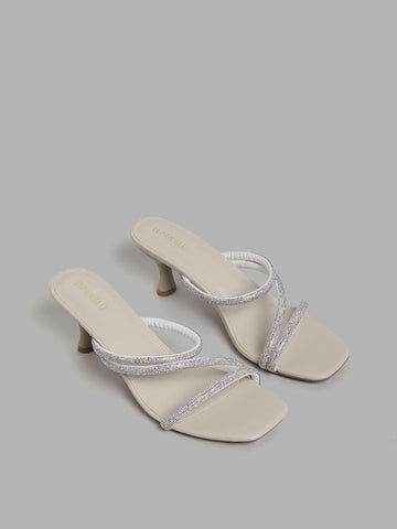 LUNA BLU Ivory Three Band Embellished Heel Sandals