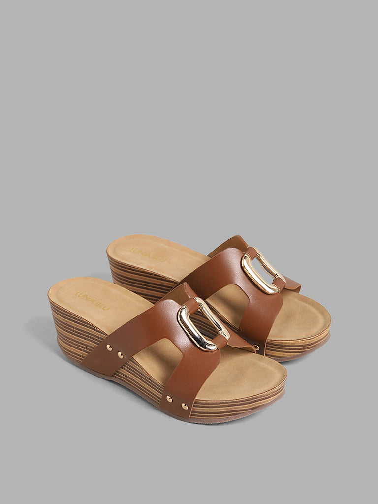 LUNA BLU Tan Cage Wedges Sandals