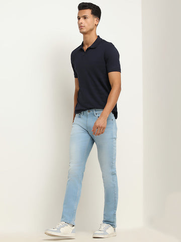 WES Casuals Light Blue Relaxed Fit Mid Rise Jeans