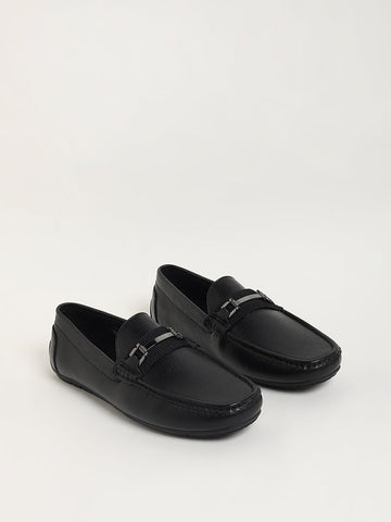 SOLEPLAY Black Metallic Buckle Loafers