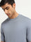 WES Formals Solid Blue Knitted Slim Fit T-Shirt