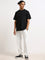 Studiofit Black Self-Patterned Relaxed Fit T-Shirt