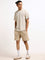 Studiofit Beige Self-Patterned Relaxed Fit T-Shirt