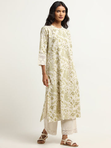 Utsa Green Floral Print Kurta