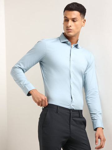 WES Formals Blue Solid Ultra Slim Fit Shirt