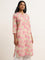 Utsa Pink Floral Printed Straight Cotton Kurta