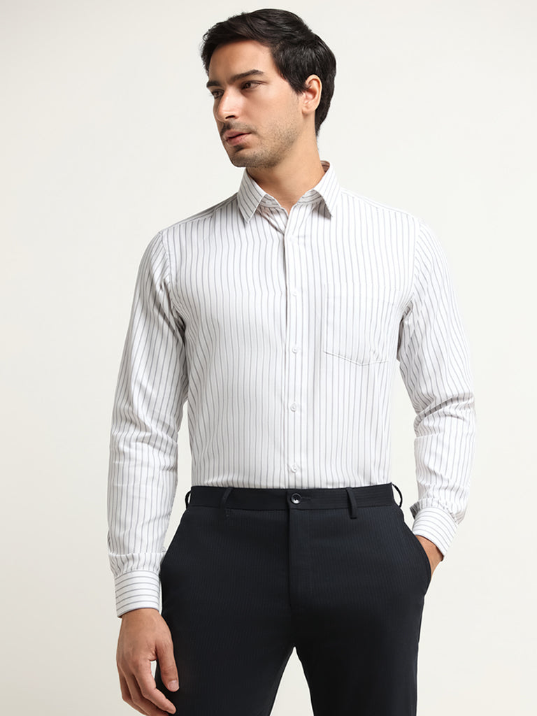 WES Formals Grey Striped Slim Fit Shirt