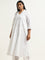 Diza White Crochet Detailed A-line Cotton Kurta