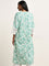 Utsa Aqua Floral Printed A-Line Cotton Blend Kurta