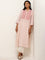 Utsa Pink Stripe Printed A-line Kurta