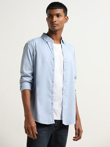 Nuon Light Blue Cotton Slim Fit Shirt