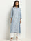 Utsa Dusty Blue Geometrical Design A-line Kurta