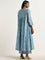 Zuba Dusty Blue Flower Fit-and-Flare Kurta with Camisole