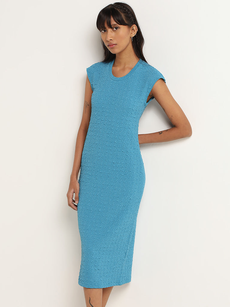 Nuon Blue Textured Midi Dress