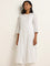 Utsa White Mirror-Detailed Blended Linen A-Line Kurta