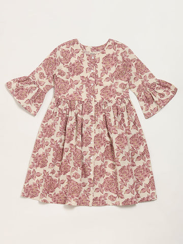 Utsa Kids Lilac Floral Print A-Line Dress