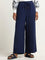 LOV Navy Solid Wide-Leg Pants