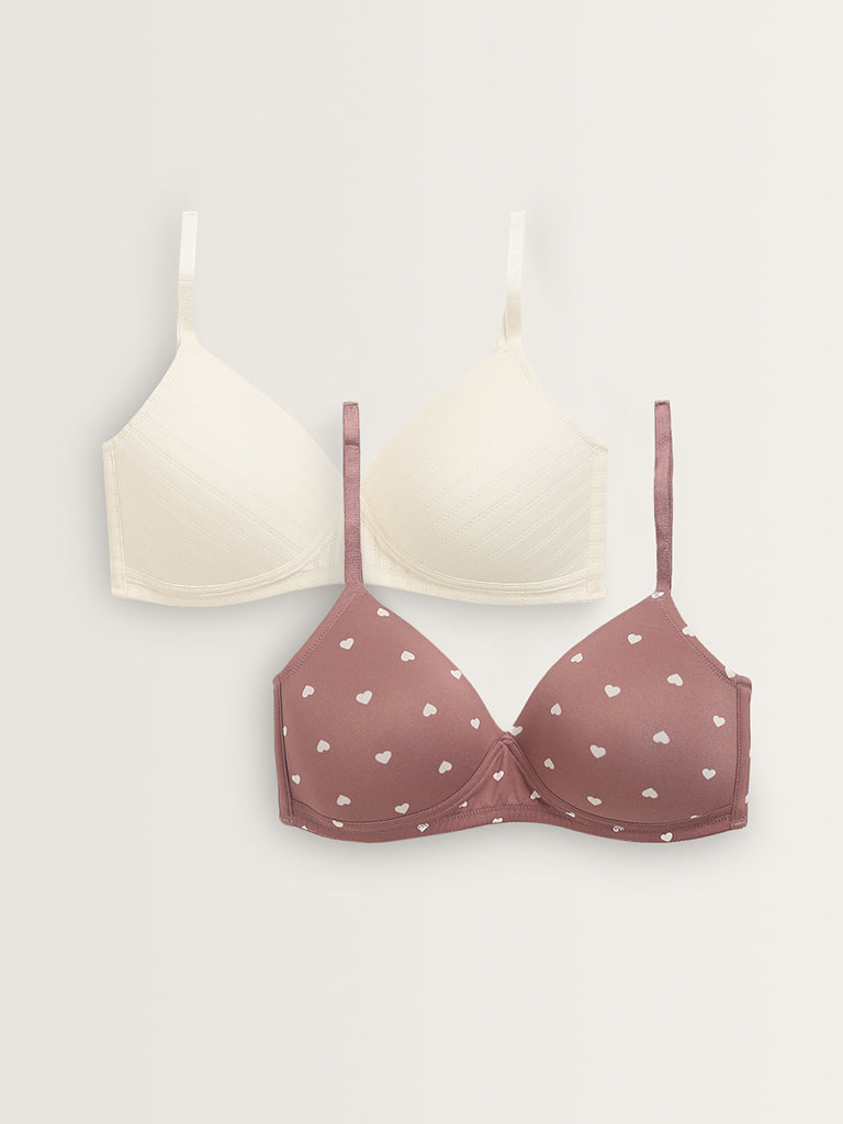 Wunderlove Ivory Striped Padded Bra - Pack of 2