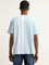 Nuon Light Blue Striped Cotton Blend Slim Fit T-Shirt