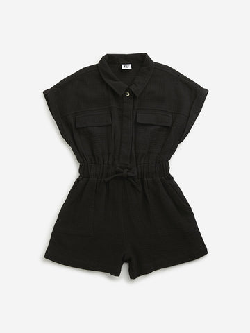 Y&F Kids Black Solid Jumpsuit