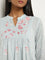 Utsa Light Blue Floral Embroidered A-Line Cotton Kurta