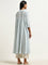 Utsa Light Blue Floral Embroidered A-Line Cotton Kurta