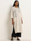 Utsa Light Beige Embroidered A-Line Cotton Blend Kurta