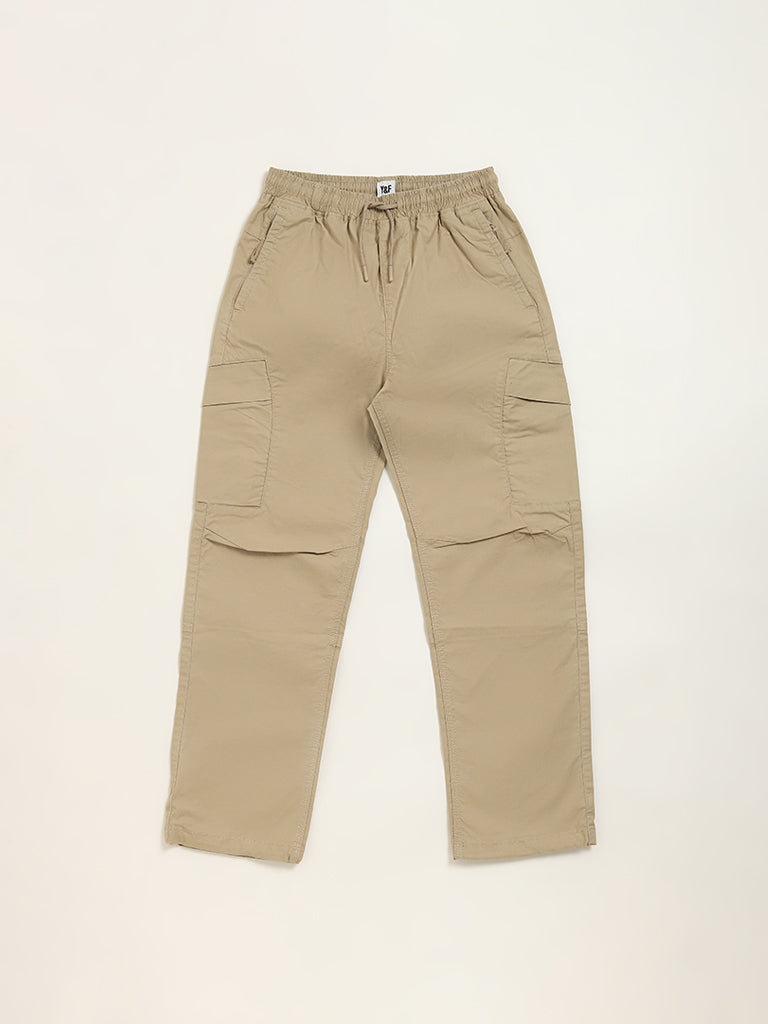 Y&F Kids Khaki Mid-Rise Trousers