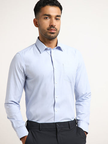 WES Formals Light Blue Checks Print Slim Fit Shirt