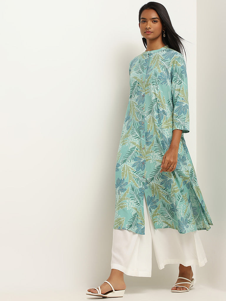 Utsa Green Printed Button-Down Kurta