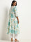 Utsa Turquoise Floral Patterned A-line Kurta