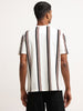 Nuon Off-White Cotton Blend Slim Fit Striped T-Shirt