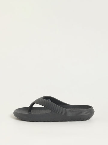 SOLEPLAY Dark Grey Ribbed Textured Flip-Flops