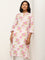 Utsa Pink Cotton Straight Fit Floral Print Kurta