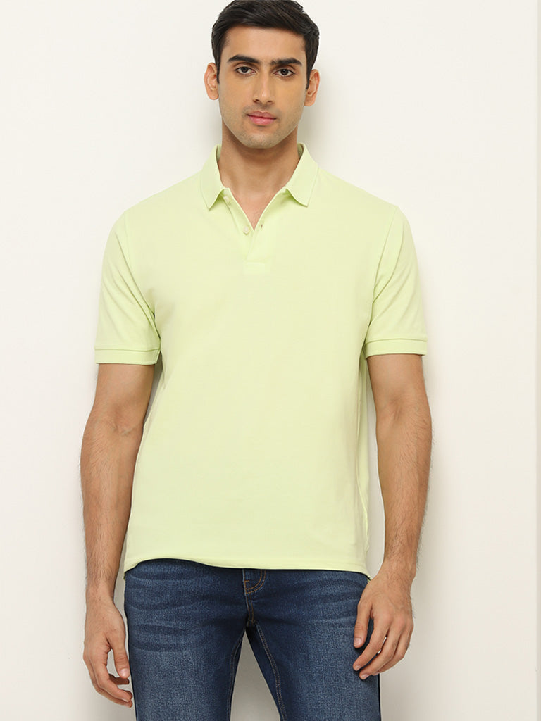 WES Casuals Lime Solid Relaxed Fit Polo T-Shirt