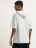Studiofit Light Grey Text Design Relaxed-Fit Cotton Hooded T-Shirt