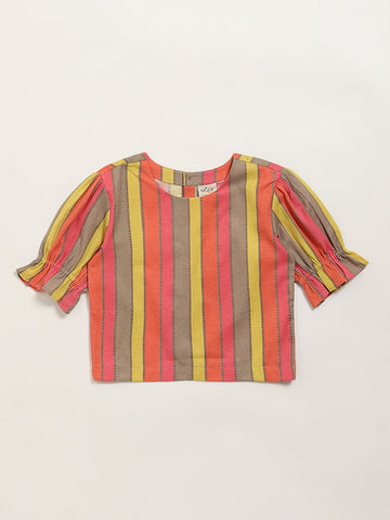 Utsa Kids Multicolour Stripe Patterned Cotton Top (8 -14yrs)