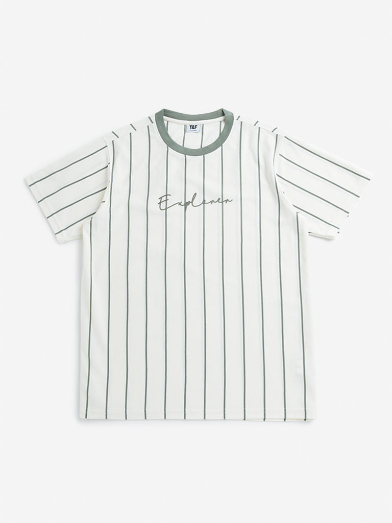 Y&F Kids Off-White Stripe Printed T-Shirt