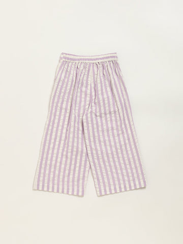 Utsa Kids Light Purple Cotton Striped High-Rise Palazzos