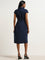 Wardrobe Navy Solid Cotton Shirt Dress with Belt