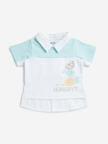 HOP Baby Blue Colour-Blocked Collared T-Shirt