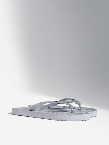 LUNA BLU Silver Leaf Patterned Flip-Flop