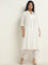 Diza White A-Line Embroidered Cotton Kurta