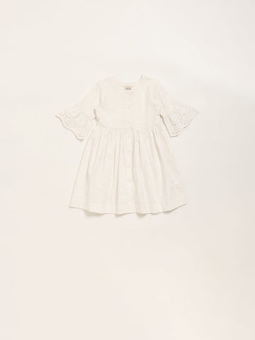 Utsa Kids White Botanical Design A-Line Cotton Dress (2 - 8yrs)