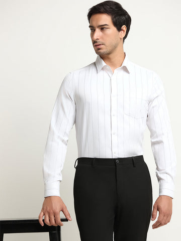 WES Formals White Striped Slim Fit Shirt